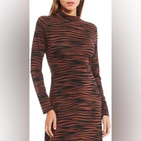 Skies Are Blue Animal Print Long Sleeve Mock Neck Dress in Brown/Black Size XS - Picture 3 of 12